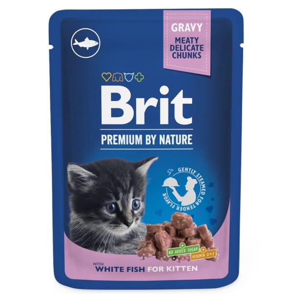 BRIT PREMIUM CHUNKS WHITE FISH KITTEN konservi kaķēniem Baltā zivis mērcē 100g